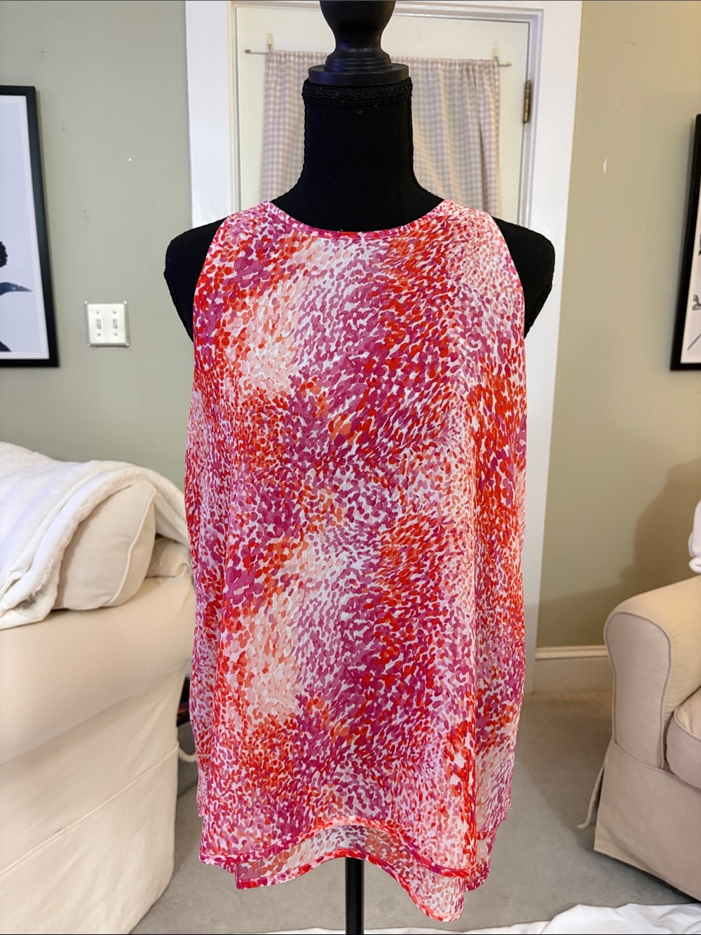 Violet & Claire Pink and Red Printed Sleeveless Tank Top